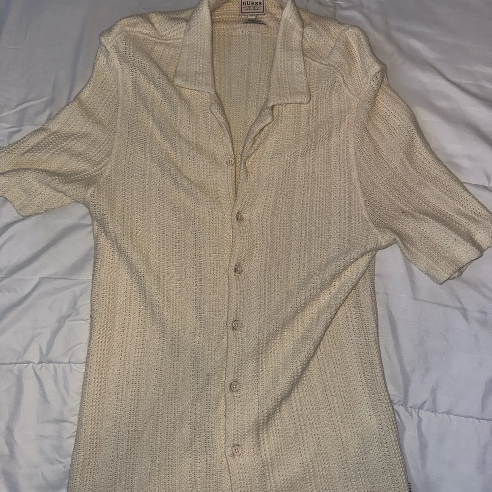 Guess Beige Knit Button-Up Shirt